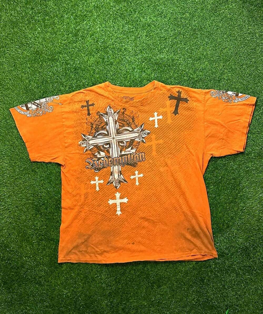 Mma Elite Redemption Cross T-Shirt XL Orange Vintage Y2K Graphic